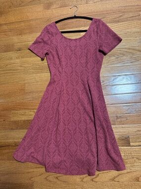 French Grey Textured Mauve Fit & Flare Midi Dress